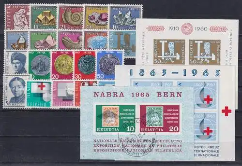 Schweiz 1958-1965  Lot 20 verschiedene Sondermarken ** und 3 Blocks, teils O 