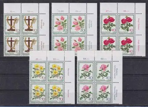 Schweiz 1982 Pro Juventute Rosen Mi.-Nr. 1236-40 Eckrand-Viererblocks **