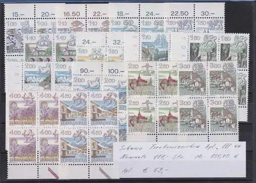 Schweiz 1982-86 Tierkreiszeichen kpl. ** in Viererblocks.  Nominalwert 117 CHF !