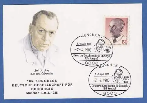 Dt. Gesellschaft für Chirurgie Kongress 1988 Souvenir-Karte mit Sauerbruch-Marke
