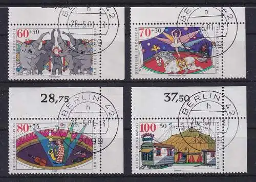 Jugend 1989 Zirkus, Mi.-Nr. 1411-1414 Eckrand-Satz OR  gest. BERLIN 42