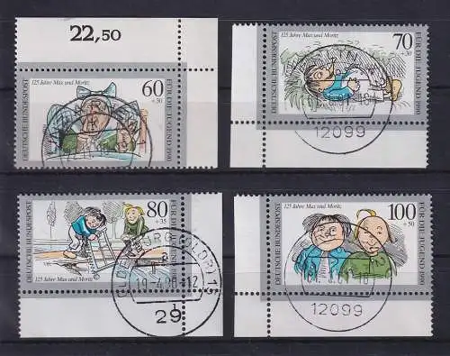 Jugend 1990 Max und Moritz  Mi.-Nr. 1455-58 Eckrand-Satz gestempelt 