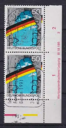 Bund 1990 Mauerfall  Mi.-Nr. 1481 I  Eckrandpaar mit Druckvermerk O BERLIN 11 