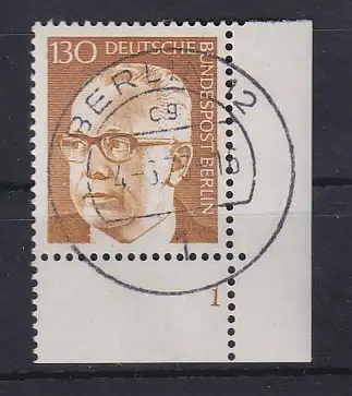 Berlin 1972 Heinemann 130er Mi.-Nr. 429 Ecke mit Formnummer 1, Voll-O BERLIN 12