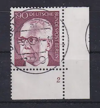 Berlin 1972 Heinemann 190er Mi.-Nr. 433 Ecke mit Formnummer 2, Voll-O SINGEN