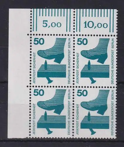 Berlin Unfallverhütung 50Pfg Mi.-Nr. 408 Eckrand-Viererblock OL **