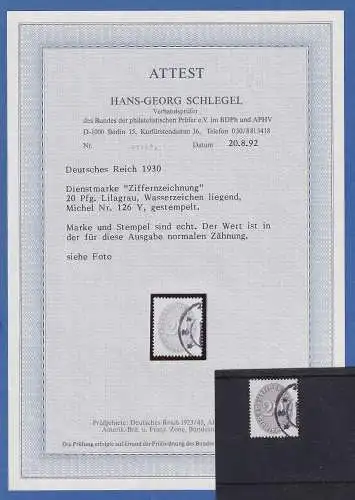 Deutsches Reich Dienstmarke 20 Pfg Mi-Nr. 126Y mit LIEGENDEM WZ, Attest Schlegel