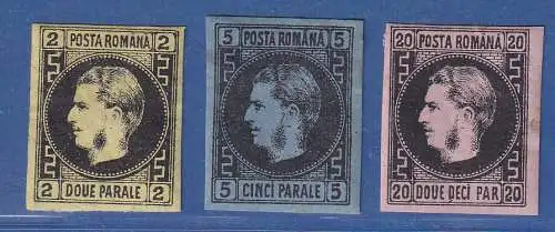 Rumänien 1866 Fürst Karl I. 2-5-20 Par. Mi.-Nr. 14-16y Satz ungebraucht *