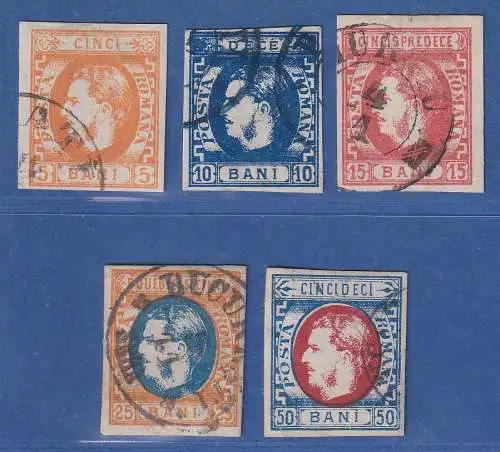 Rumänien 1869 Fürst Karl I. 5-10-15-25-50 Bani Mi-Nr. 21-25 kpl. Satz gestempelt