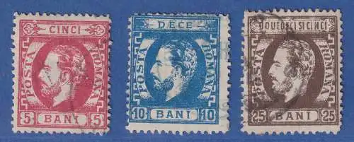 Rumänien 1872 Fürst Karl I. mit Vollbart 5-10-25 Bani gez. Mi-Nr. 32-34 Satz O
