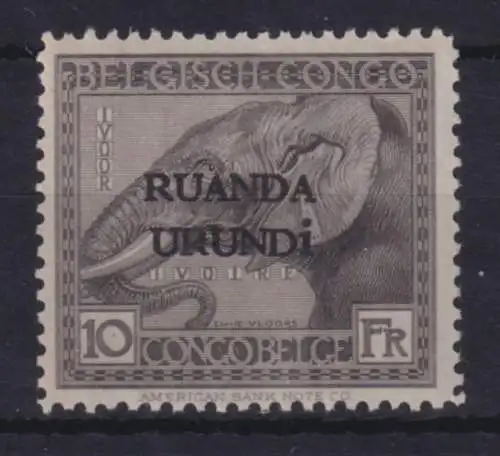 Ruanda-Urundi 1924 10Fr. Elefant  Mi.-Nr. 18 postfrisch ** / MNH