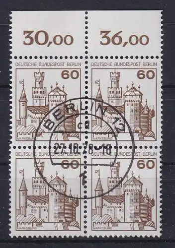 Berlin B&S 60Pfg Mi.-Nr. 537 Oberrand-Viererblock mittig O BERLIN 12