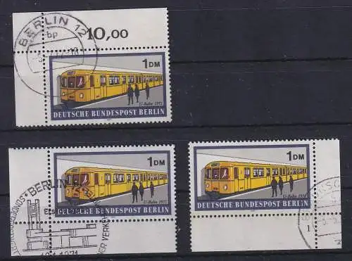 Berlin 1971 U-Bahn Mi.-Nr. 384 Lot 3 versch. Eckrandstücke u.a mit Formnummer