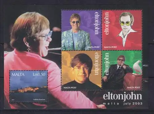 Malta 2003 Valetta, mit Vignetten Elton John Mi.-Nr. Block 25 postfrisch **
