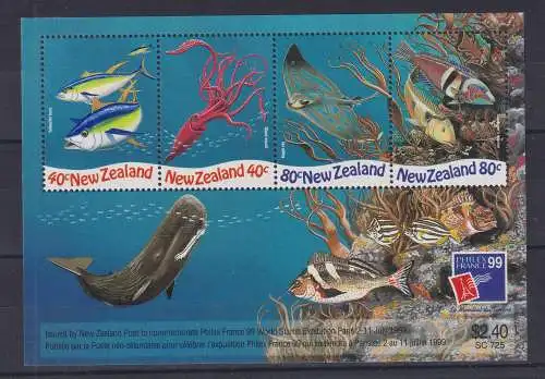 Neuseeland 1999 Fische, Meerestiere Mi.-Nr. Block 93 ** / MNH 