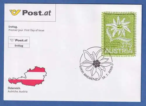 Österreich 2005 Stickerei-Marke Edelweiß Mi.-Nr. 2538  auf offiziellem FDC 