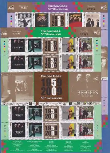 Isle of Man 2009 50 Jahre Bee Gees Mi.-Nr. 1543-1550 Set 2 Zusammendruckbogen **