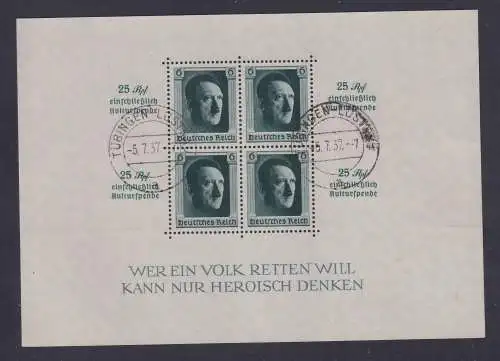 Dt. Reich 1937 Kulturförderung Mi.-Nr. Block 9 mit Tages-O TÜBINGEN-LÜSTNAU 1937