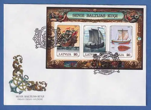 Lettland 1997 Segelschiffe auf der Ostsee, Mi.-Nr. Block 11 Ersttagsbrief / FDC