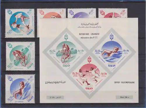 Libanon 1960 Olympische Spiele Rom Mi.-Nr. 695-700 und Block 24 postfrisch **