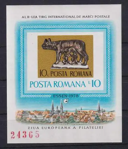 Rumänien 1978 Briefmarkenmesse Römische Wölfin Mi-Nr. Block 155 **  # 24365