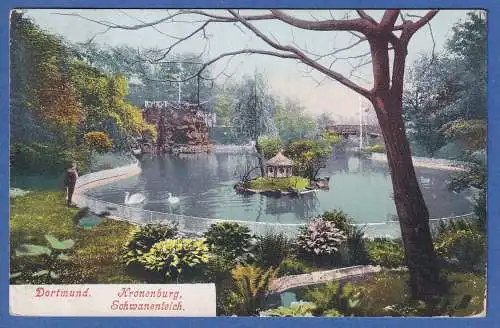 Alte AK Dortmund Kronenburg Schwanenteich gelaufen 1908