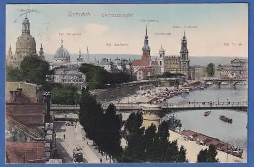 Alte AK Dresden Terassenufer gelaufen 1906