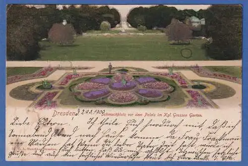 Alte AK Dresden Kgl. Grosser Garten Schmuckplatz vor dem Palais  gelaufen 1900