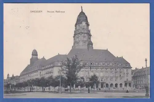 Alte AK Dresden Neues Rathaus gelaufen 1914