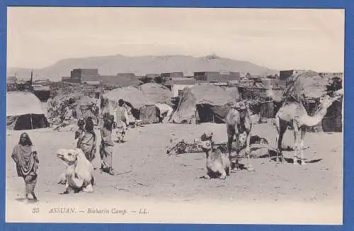 Alte AK Ägypten Assuan Bisharin Camp ungelaufen um 1900-1920 ? 