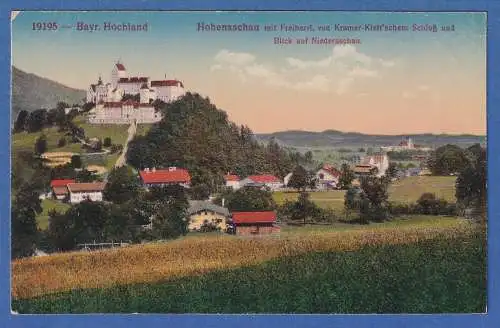 Alte AK Hohenaschau mit Schloss und Blick auf Niederaschau ungelaufen 1900-1920