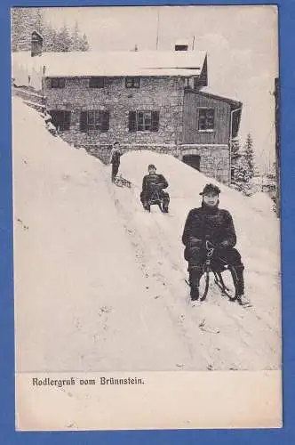 Alte AK Bayern Rodlergruß vom Brünnstein gelaufen 1912 O Oberaudorf 