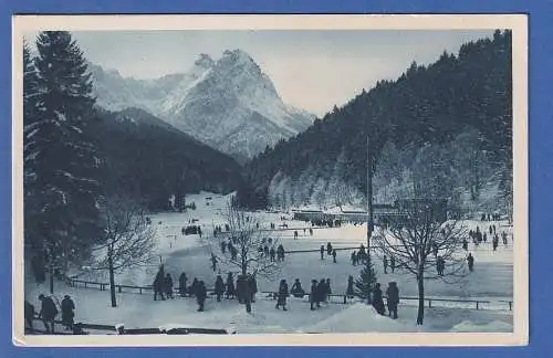 Alte AK Bayern Garmisch-Partenkirchen Wintersportplatz Riessersee gelaufen 1929