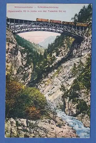 Alte AK Bayern Mittenwaldbahn Schlossbachbrücke ungelaufen um 1939