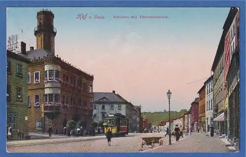Alte AK Bayern Hof an der Saale Rathaus mit Theresienstein gelaufen 1931