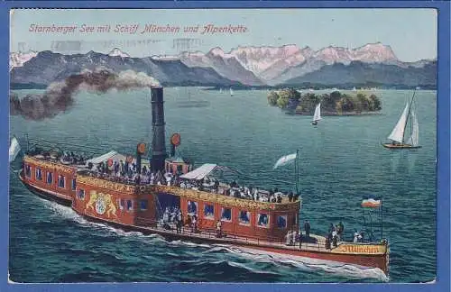 Alte AK Bayern Starnberger See mit Schiff München, gelaufen 1929