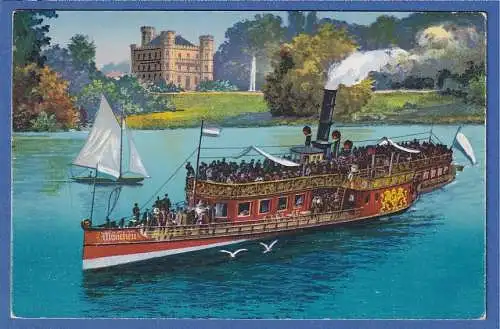 Alte AK Bayern Starnberger See mit Schiff München vor Schloß Berg, um 1925-30