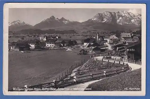 Alte AK Bayern Wallgau gegen Krünn, Reitherspitze, Arnspitzen, Wettersteinwand 