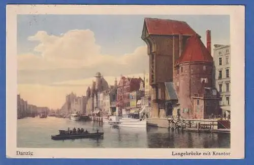 Alte AK Polen Danzig / Gdansk Langebrücke mit Krantor gel. 1929 