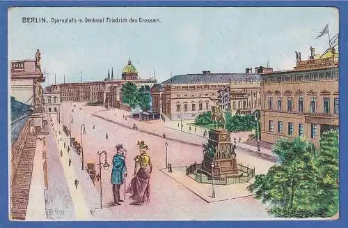 Alte AK Berlin Opernplatz mit Denkmal Friedrich des Großen, gelaufen 1915
