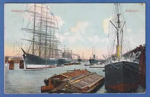 Alte AK Hamburg Hafenbild  , gelaufen 1909