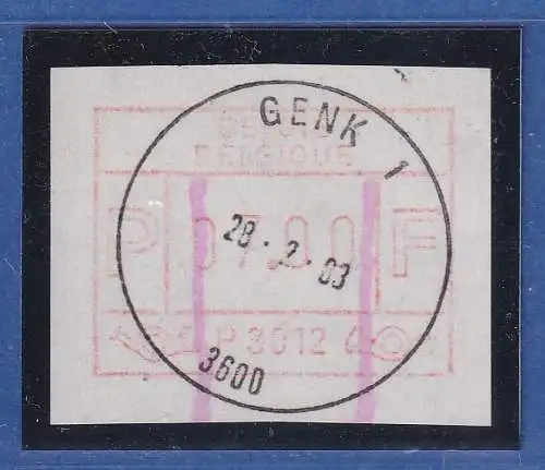 Belgien FRAMA-ATM P3012  ENDSTREIFEN-ENDE  mit ET-Voll-O GENK 28.2.83