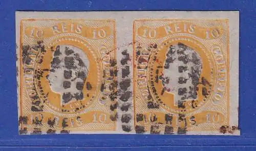 Portugal 1866 König Luis I. 10 Reis Mi.-Nr. 18 waager. Paar gestempelt