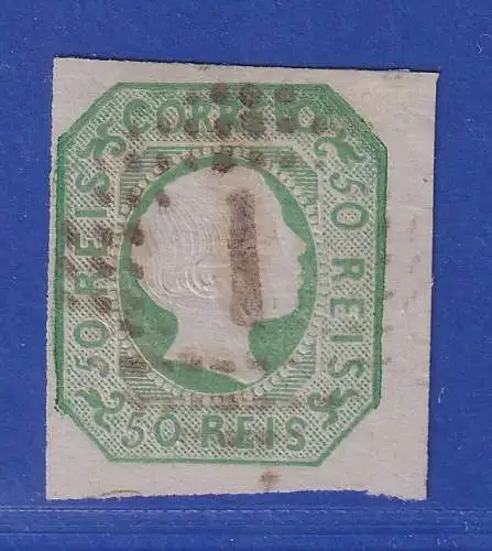 Portugal 1855 König Pedro V. 50 Reis Mi.-Nr. 7a mit Punktrost-Nr.-O 1