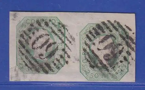 Portugal 1855 König Pedro V. 50 Reis Mi.-Nr. 7 waag. Paar mit Rost-Nr.-O 60
