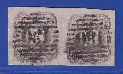 Portugal 1855 König Pedro V. 100 Reis Mi.-Nr. 8 waag. Paar mit Rost-Nr.-O 180