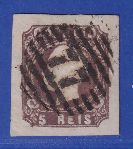 Portugal 1862 König Luis I. 5 Reis Mi.-Nr. 12 I mit Rost-Nr.-O 77