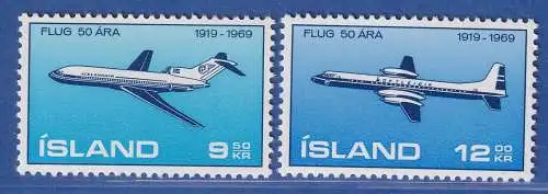 Island 1969 50 Jahre Luftverkehr Flugzeuge Mi.-Nr. 432-33 Satz kpl. **