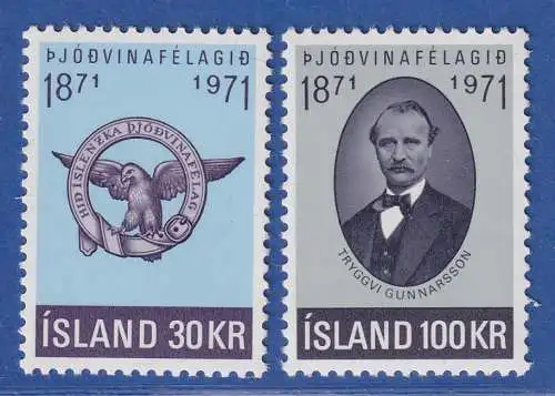 Island 1971 100 Jahre Patriotische Gesellschaft Mi.-Nr. 455-56 Satz kpl. ** 