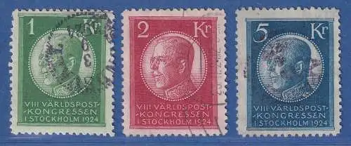 Schweden 1924 Weltpostkongress Stockholm Höchstwerte Mi.-Nr. 156-158 gestempelt